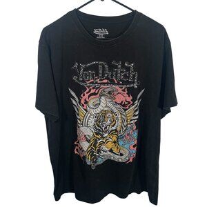New Von Dutch Tiger & Snake Rhinestone Logo Distressed T Shirt Mens XL NWT